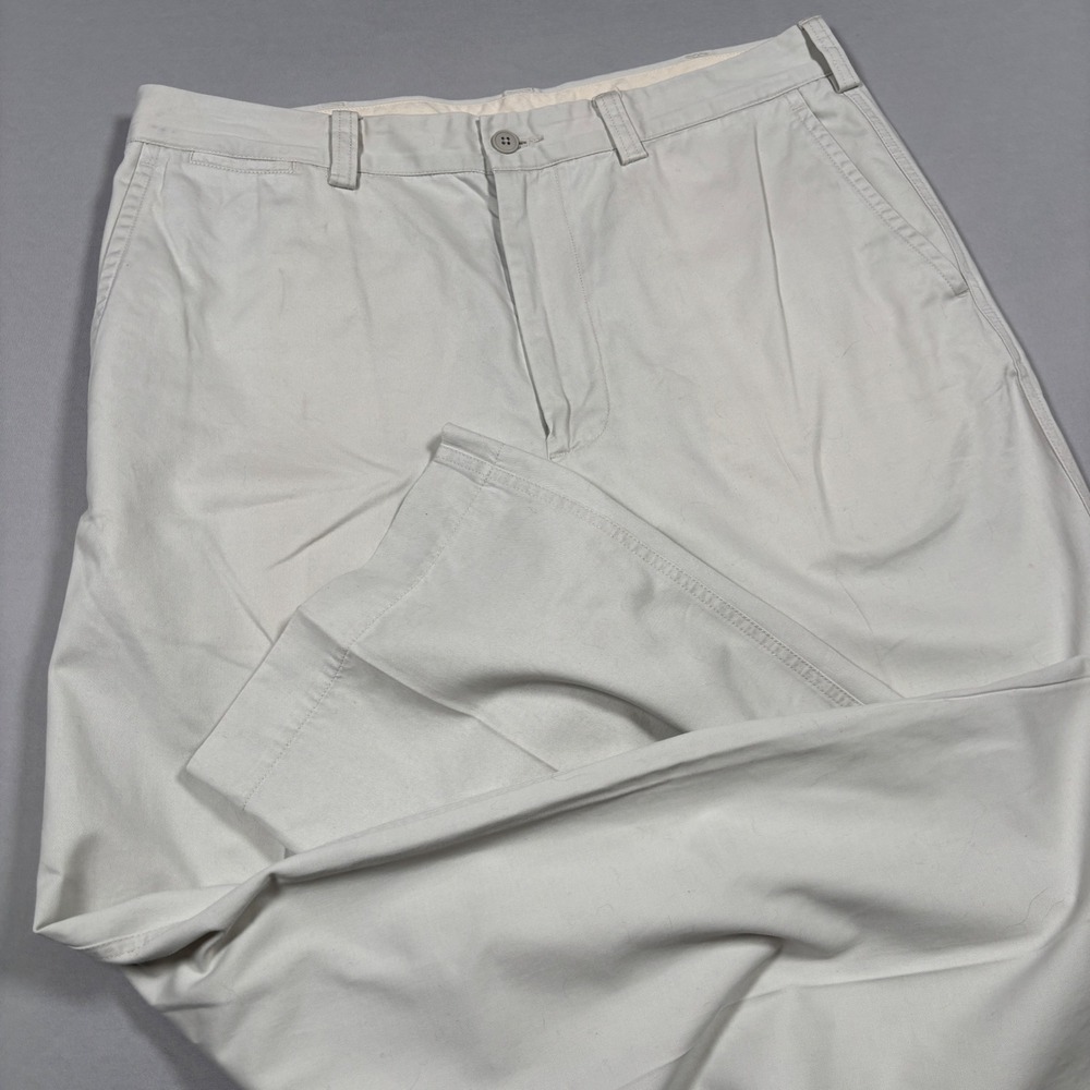 LL Bean Chino Pants Mens 38x34 (fits 37) Stone Khaki Cotton‎ Twill Flat Front